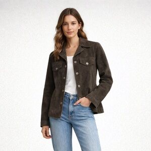 Wilson’s Maxima Brown Suede Leather Jacket Women’s Size M Button Front